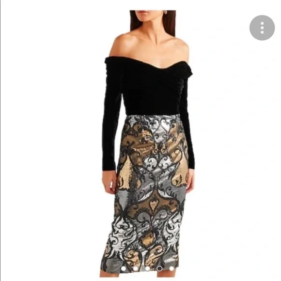 Dresses | Nwt Marchesa Notte Midi Velvet Beaded Dress | Poshmark